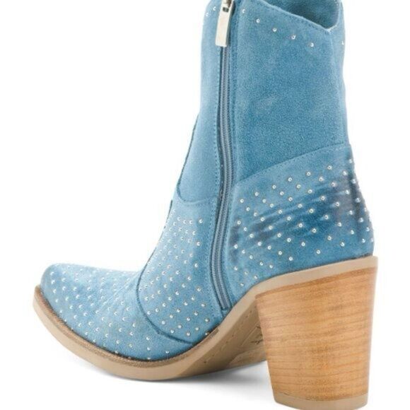 EMANUELE CRASTO Made In Italy Suede Studded Cowboy Boots size 39/8.5US NWB - Picture 3 of 5